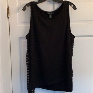 WHBM black tank top with asymmetrical overlay